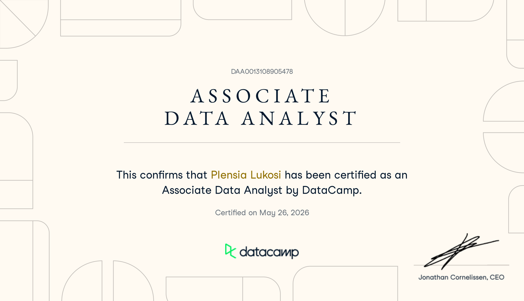 DataCamp Associate Data Analyst certificate